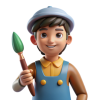 exceptional elegant Artist, holding paintbrush, NO BACKGROUND with Transparent Background. masterfully captured png