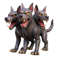 striking standout Cerberus, three-headed hellhound, watchful and snarling, NO BACKGROUND with Transparent Background. png