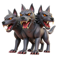 distinctive retro Cerberus, three-headed hellhound, watchful and snarling, NO BACKGROUND with Transparent Background. crisp png