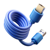 elegant memorable USB-C charging cable coiled neatly, NO BACKGROUND with Transparent Background. png