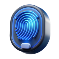 picturesque reflective minimalist Fingerprint scanner illuminated with blue light, NO BACKGROUND with Transparent Background. gallery standard png