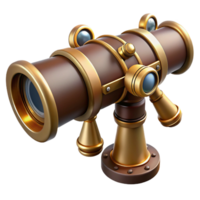 dramatic tranquil gothic Steampunk telescope with brass tubing and adjustable lenses. NO BACKGROUND with Transparent Background. masterfully captured png