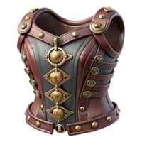 exquisite distinguished Steampunk corset made of leather and metal with intricate buckles. NO BACKGROUND with Transparent Background. png