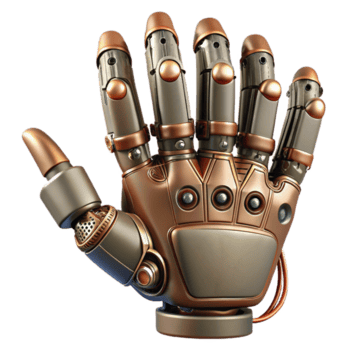 magnífico inspirado steampunk robótico mão com articulado dedos e exposto fiação. não fundo com transparente fundo. png