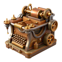 striking remarkable Steampunk typewriter with ornate keys and intricate mechanics. NO BACKGROUND with Transparent Background. png
