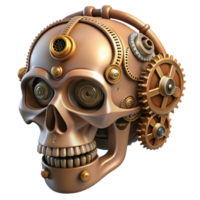 impressive celebrated Steampunk skull with gears and pipes interwoven throughout. NO BACKGROUND with Transparent Background. png