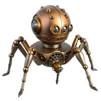 mesmerizing sought-after Steampunk spider automaton with articulated legs and metallic body. NO BACKGROUND with Transparent Background. png