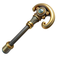 signature abstract Steampunk cane with a hidden blade and ornate brass handle. NO BACKGROUND with Transparent Background. exclusive png