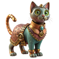 romantic fascinating Steampunk cat automaton with intricate clockwork and velvet fur. NO BACKGROUND with Transparent Background. perfect clarity png