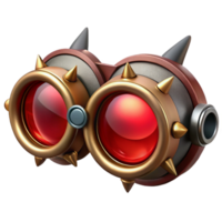 captivating unparalleled Steampunk goggles with ruby red lenses and spiky metal accents. NO BACKGROUND with Transparent Background. png
