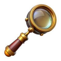 captivating distinguished Steampunk magnifying glass with an ornate brass handle and large lens. NO BACKGROUND with Transparent Background. png