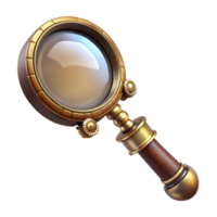 picturesque harmonious abstract Steampunk magnifying glass with an ornate brass handle and large lens. NO BACKGROUND with Transparent Background. original png