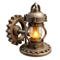 hypnotic traditional Steampunk lamp with intricate gears and a flickering gaslight. NO BACKGROUND with Transparent Background. sharp png