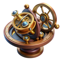 quintessential industrial Steampunk astrolabe with intricate markings and rotating discs. NO BACKGROUND with Transparent Background. sharp png