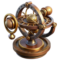sought-after artistic Steampunk astrolabe with intricate markings and rotating discs. NO BACKGROUND with Transparent Background. precision png