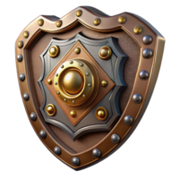 picturesque calm nordic Steampunk shield with intricate metalwork and brass embellishments. NO BACKGROUND with Transparent Background. flawless png
