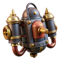 unforgettable classic Steampunk jetpack with miniature steam engines and brass nozzles. NO BACKGROUND with Transparent Background. artisan png