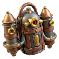 wonderful acclaimed Steampunk jetpack with miniature steam engines and brass nozzles. NO BACKGROUND with Transparent Background. png