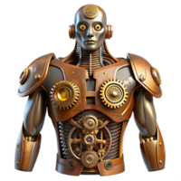 acclaimed classic Steampunk robotic torso with exposed gears and intricate wiring. NO BACKGROUND with Transparent Background. flawless png