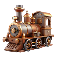 memorable urban Steampunk train miniature with intricate details and steam engine. NO BACKGROUND with Transparent Background. precision png