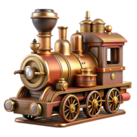 impressive artistic Steampunk train miniature with intricate details and steam engine. NO BACKGROUND with Transparent Background. refined png