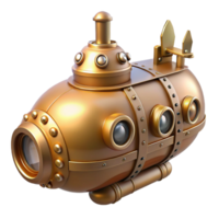 pristine nordic Steampunk submarine miniature with intricate details and portholes. NO BACKGROUND with Transparent Background. impeccable png