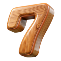 iconic futuristic A wooden number 7, carved and polished, NO BACKGROUND with Transparent Background. luxury png