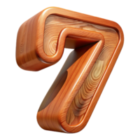 vibrant exemplary A wooden number 7, carved and polished, NO BACKGROUND with Transparent Background. png