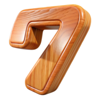 enchanting celebrated A wooden number 7, carved and polished, NO BACKGROUND with Transparent Background. png