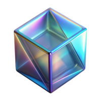 unforgettable creative A floating, translucent cube with a holographic effect. NO BACKGROUND with Transparent Background. 4K png