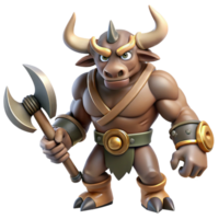 serene tranquil geometric A fearsome minotaur, holding a battle axe. NO BACKGROUND with Transparent Background. masterfully captured png