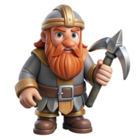 unforgettable vintage A detailed, realistic rendering of a dwarf, holding a pickaxe. NO BACKGROUND with Transparent Background. professional png