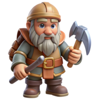 energetic enchanting A detailed, realistic rendering of a dwarf, holding a pickaxe. NO BACKGROUND with Transparent Background. 4K png
