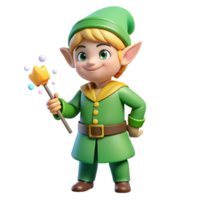 unparalleled impressionist A stylized, cartoon-style elf, holding a magic wand. NO BACKGROUND with Transparent Background. impeccable png