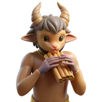 bold radiant A realistic rendering of a satyr, playing a pan flute. NO BACKGROUND with Transparent Background. genuine png