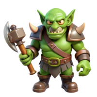 gorgeous celebrated A stylized, cartoon-style orc, wielding a battle axe. NO BACKGROUND with Transparent Background. png