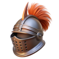 iconic retro A rusty knight's helmet with a plume, NO BACKGROUND with Transparent Background. sharp png