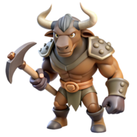 mysterious beautiful A fierce minotaur with a double-headed axe, NO BACKGROUND with Transparent Background. authentic png
