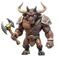 vibrant inspired A fierce minotaur with a double-headed axe, NO BACKGROUND with Transparent Background. png