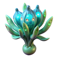 dynamic hypnotic Alien plant, bioluminescent, strange shape, otherworldly texture. NO BACKGROUND with Transparent Background. museum quality png