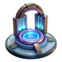 dramatic dazzling Teleportation device, glowing portal, futuristic technology, energy effects. NO BACKGROUND with Transparent Background. refined png