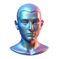 dramatic elegant Holographic projection of a human head, detailed features, realistic. NO BACKGROUND with Transparent Background. flawless png