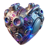dazzling distinguished Cybernetic heart, metallic, glowing, intricate details, advanced technology. NO BACKGROUND with Transparent Background. png