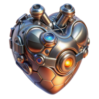 iconic urban Cybernetic heart, metallic, glowing, intricate details, advanced technology. NO BACKGROUND with Transparent Background. refined png