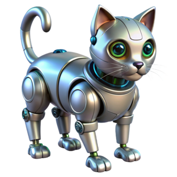 vibrante impresionista robot gato, metálico, futurista diseño, avanzado ai, sensores No antecedentes con transparente antecedentes. 8k png