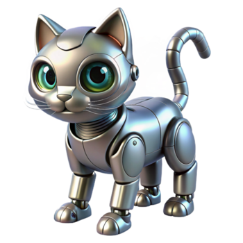 fascinerande energisk overkligt robot katt, metallisk, trogen design, Avancerad ai, sensorer. Nej bakgrund med transparent bakgrund. hantverkare png