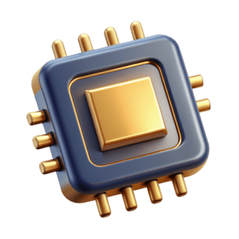 sought-after organic A single computer microchip, gold contacts visible. NO BACKGROUND with Transparent Background. studio quality png