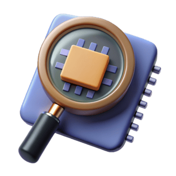 unvergesslich Bohemien ein Vergrößerung Glas Über ein Computer Mikrochip. Nein Hintergrund mit transparent Hintergrund. fachmännisch Schuss png