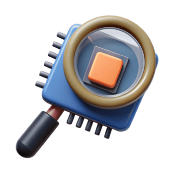 lugna härlig en förstorande glas över en dator mikrochip. Nej bakgrund med transparent bakgrund. 4k png