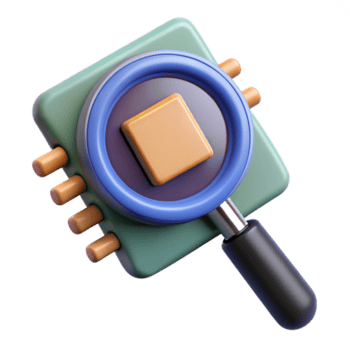 harmonieux magnifique une grossissant verre plus de une ordinateur puce électronique. non Contexte avec transparent Contexte. impeccable png